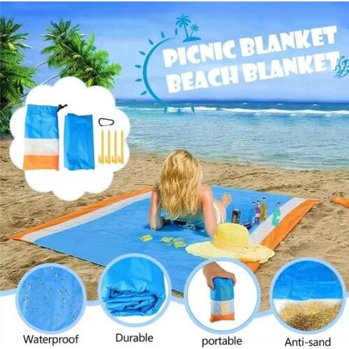 Outdoor Camping Mat Beach Blanket Large Beach Mat for 4-7 Adults Waterproof Picnic Pocket Carpet Rug Folding Sleeping Bed Pad