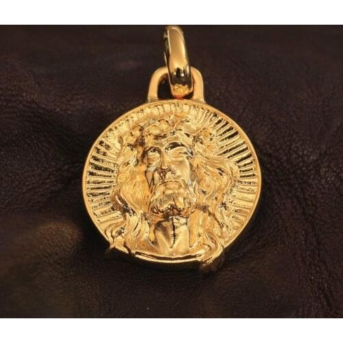 LINSION Gold Plated Brass Jesus Christ Pendant Mens Biker Punk Jewelry GP39 JP