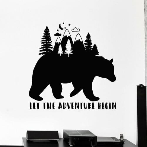 Bear Inspiring Quote Decals for Kids Rooms Vinyl Wall Decal Let Adventure Begin Forest Stickers Removable Home Decoration P308
