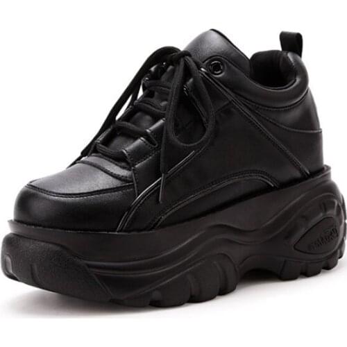 Fashion Black Sports Shoes Women Hot Sale Round Toe Low-top Casual Shoes Autumn New Lace-up Platform Womens Vulcanized Shoes