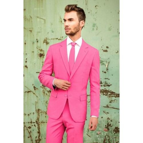Fashionable Two Buttons Pink Groom Tuxedos Notch Lapel Groomsmen Men Blazers Suits (Jacket+Pants+Tie) NO:345