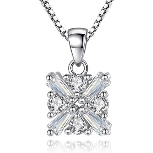 Fashion Shiny Crystal Square Design 925 Sterling Silver Pendant Necklaces Box Chain for Women Jewelry Wedding Gift Drop Shipping