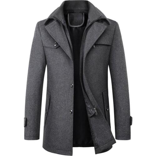 New Winter Men Wool Blends Coats Slim Fit Thick Men Woolen Overcoat Casual Warm Windbreaker Jacket Male Brand Clothing