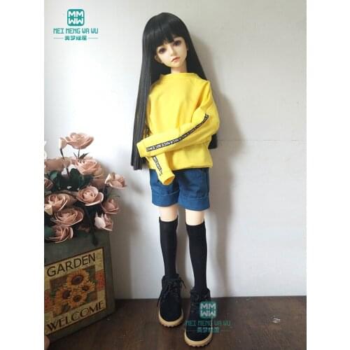 BJD doll clothes fits 60cm 1/3 BJD SD doll yellow Hooded Sweatshirt and denim shorts