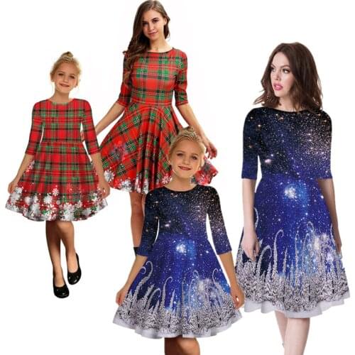 Family Matching Clothes Mother Daughter Dresses Women 3D Print Dress Teen Girl Christmas Dress Mom Girl Party Clothes