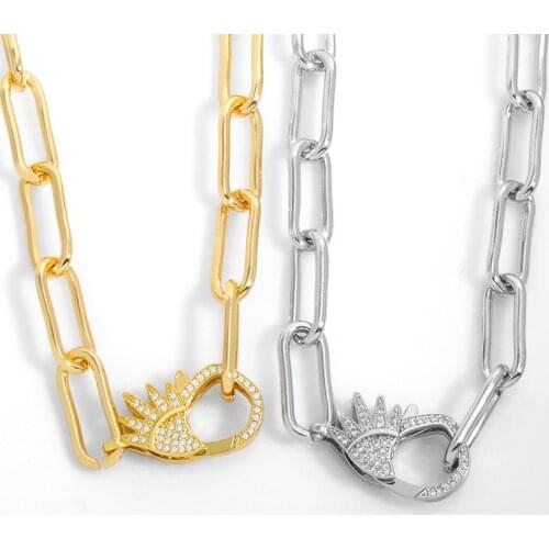 FLOLA Gold Vermeil CZ Cuban Link Chain Necklace For Women Pave Big Pendant Necklace Cubic Zirconia Statement Jewelry Gift nket53