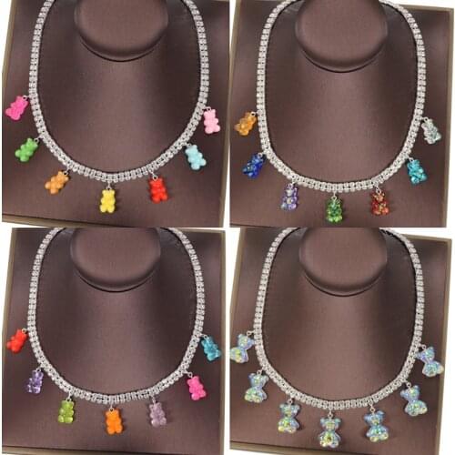 Candy Color Gummy Mini Bear Necklace Women Christmas Gifts New Collare Star Rhinestone Pendants Necklaces Jewelry Femme Bijoux