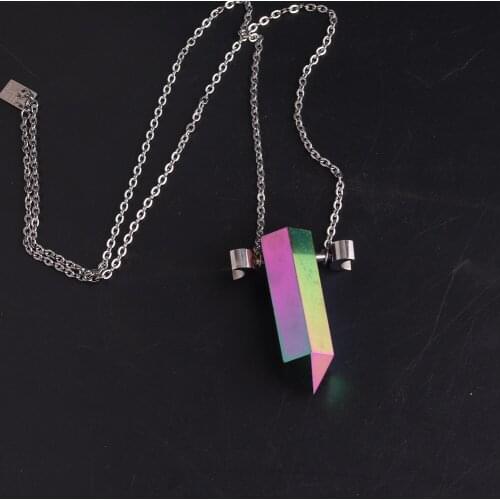 Color-plated Crystal Quartz Pendant Necklace Exaggeration Size 63*16mm Stainless Steel Chain Jewelry Necklaces Chakra Pendulum