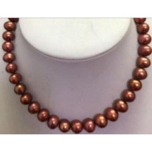 GENUINE 18"9-10mm natural South Sea chocolate Pearl Necklace 925silver W