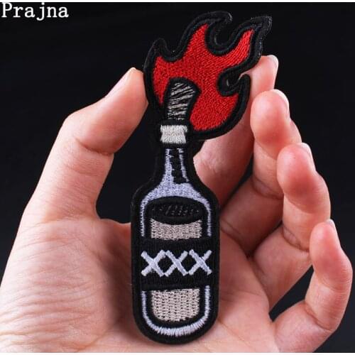 Prajna Punk Patches Embroidery Patches For Clothing Fuel Oil Bottle Iron On Patches On Clothes Stripe Badges Apparel Accessories