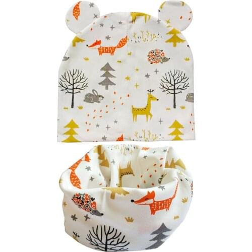 New Fashion Ear Cap Children Scarf Hat Sets Baby Head Cover Autumn Winter Kids Beanies Set Cotton Children Hat