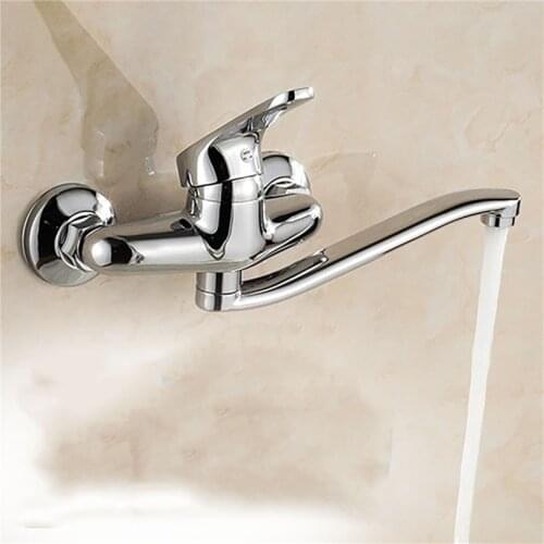 Bath Faucet Wall-Mounted Cold and Hot Water Mixer Tap with Spout Short Handle Cover Choices 15cm Long Nose Shower Tub Faucet30
