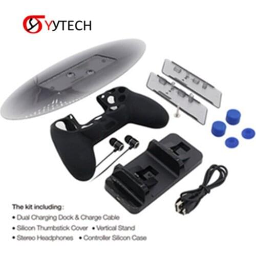 SYYTECH TP4-1751 Silicon Game Base Kit And Stereo Headphone Dual Controller Charging Station For PS4 Game Accessories