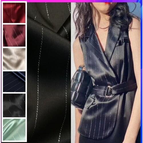 Japanese Three-acetic Acid Heavy Fabric Gold Silk Striped Luster Draping Dress Silver Silk Satin Cloth by the Meter Material