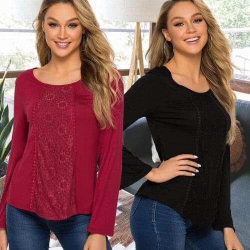 Spring Women T-Shirts Long Sleeve Tee Shirt Lace Front Irregular Hem Slim Tops Fashion Ladies Elegant Female Clothing