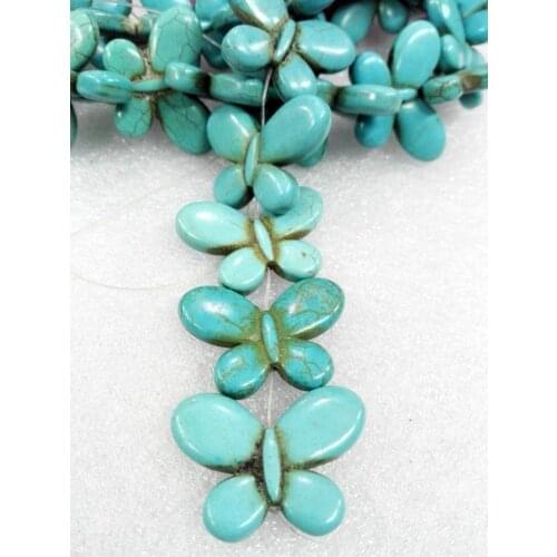 Total 30 pcs beads 25x35mm Bright light blue bead carved Pretty butterfly howlite stone Loose Beads