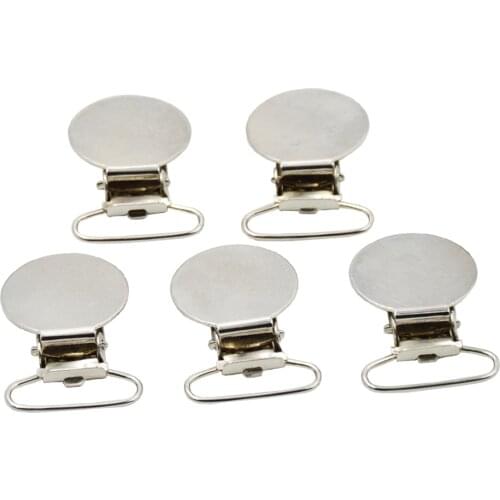 Garment Round Shape Suspender Clips para patchwork Silver Color Enamel Metal Pacifier Clips 5 pcs 25mm