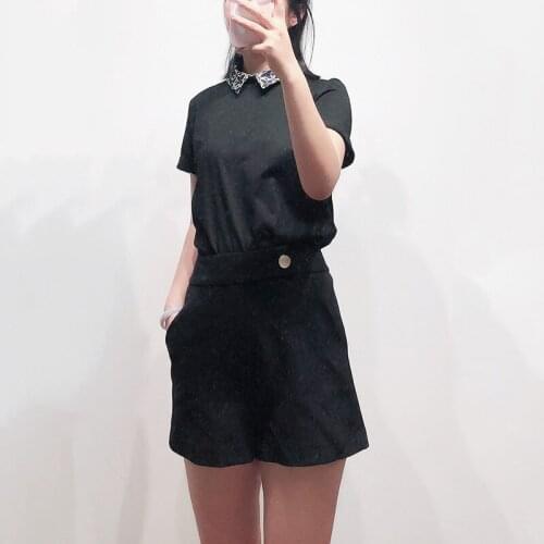 Patads French fashion spring and summer color blocking stand collar zipper elegant womens short sleeve T-shirt e19tivoli