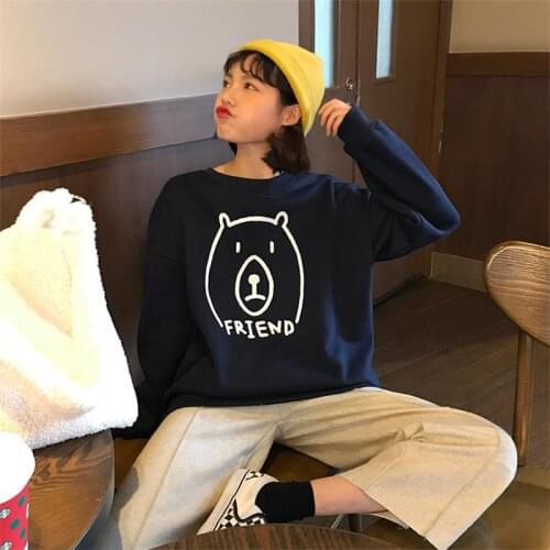 Female Korean Harajuku Cartoon Bear Print Letter Loose Sweater Womens Sweaters Japanese Kawaii Ulzzang Clothing For Women