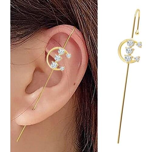 New Flash Ear Needle Wrap Crawler Hook Earrings for Women Surround Auricle Diagonal Stud Drilling Inlaid Zircon Piercing Earring