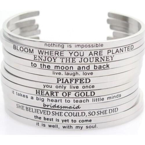 10pcs Stainless Steel Random Bangle Engraved Positive Inspirational Quote Handmade Cuff Mantra Bracelets For Women Best Gifts