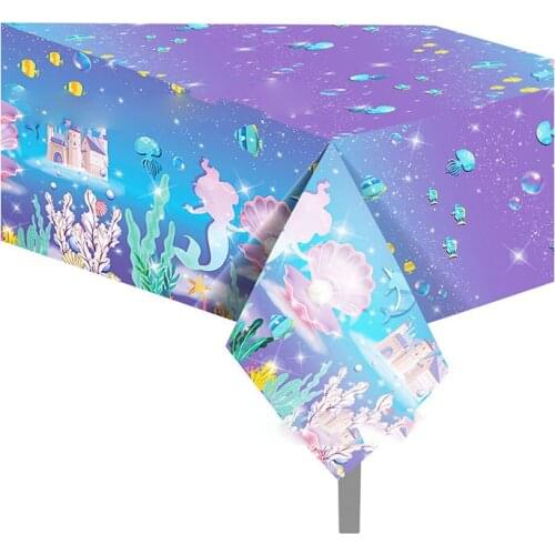 130*220cm Purple Mermaid Shell Disposable PE Table Cloth Mermaid Theme Party Girl Under The Sea Birthday Party Favor Babyshower
