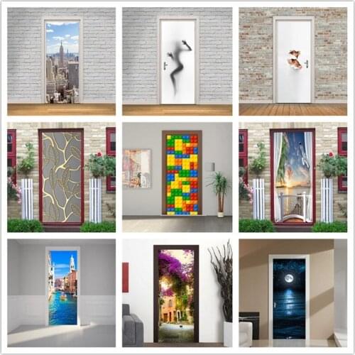 Fashion Imitation 3D Door Sticker Modern Design Bedroom Bathroom Balcony Wallpaper For Door Home Decoration Renovation PVC Mural