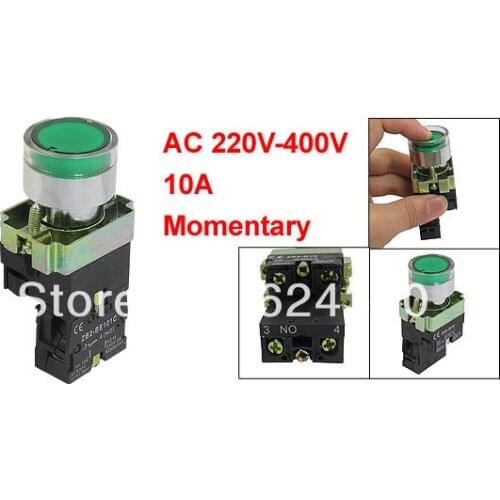 AC 600V 10A Green Sign Signal Light Lamp Momentary Non-Lock Push Button Switch 22mm 7/8" 1 NO N/O Normally Open