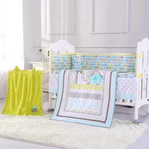 8PCS Baby Nursery Crib Bedding Sets Nursery Crib Skirt Set Baby Bedding (4bumper+duvet+fitted sheet+bed skirt+blanket)