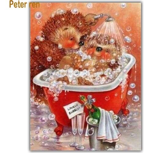 Diy Diamond painting portrait cross stitch Craft Square\Round diamond mosaic Full Diamond embroidery Hedgehog bathing pearl wine