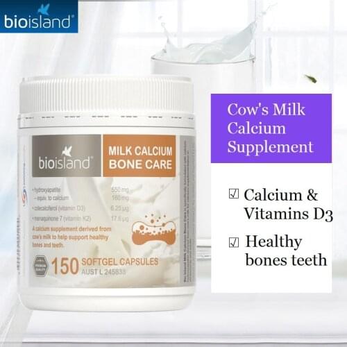 Australia Bio Island MILK CALCIUM Vitamin D 150 capsules for Adult Healthy Bones Teeth Growth Development