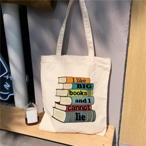 I Like Big Books Natural Canvas Tote Bag Student Slogan Graphic Fashion Gift Street Style Handbag Shoulder Bags Large Capacity