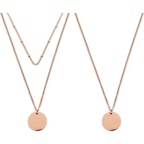 BONISKISS Womens Necklaces Rosegold Stainless Steel Charm Jewelry For Lady Long Chain Suspension Pendant Free Engrave Gift