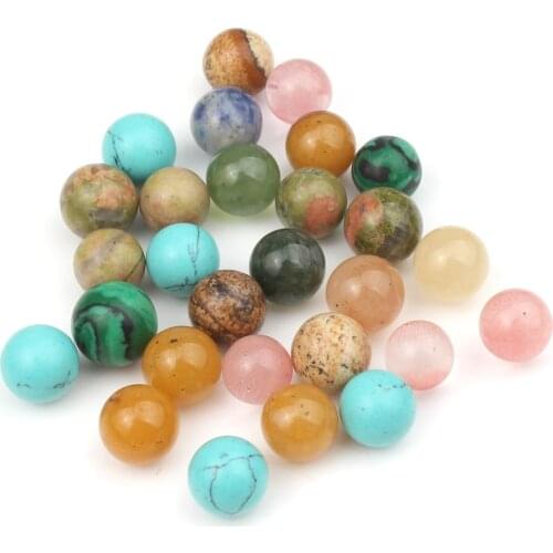 Natural Stones No Hole Half Hole Beads Charms Round Loose Beads for Jewelry Making DIY Hollow Locket Pendants Necklace 8/10/12mm