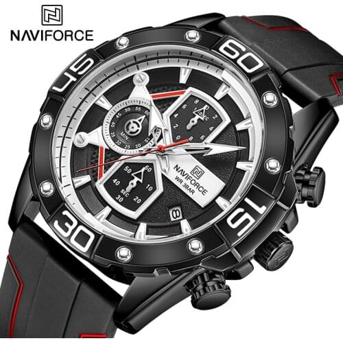 Men Quartz Watch NAVIFORCE 2021 New Fashion Leisure Sports Complete Date Luminous Watches Waterproof Silicone Wristband Clock