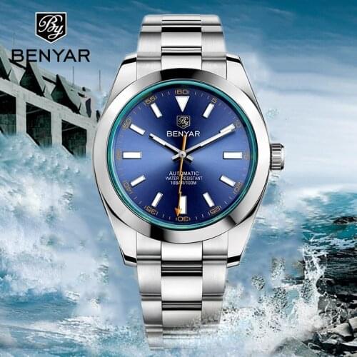 NEW BENYAR Luxury Brand Men Military Sport Watches Mens Mechanical Clock 316L Steel 50M Waterproof Date Wristwatch Reloj Hombre