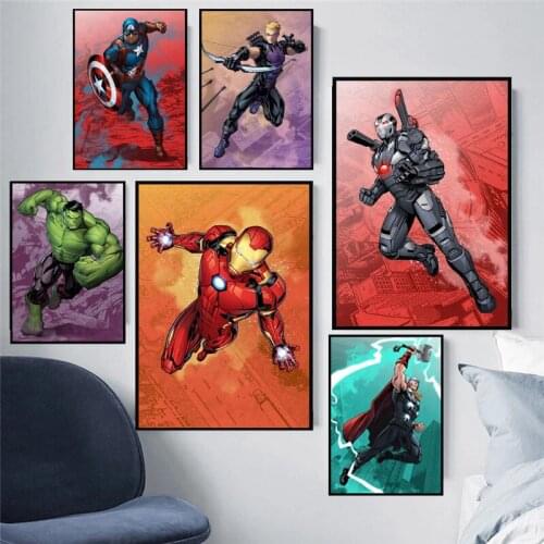 Marvel Avengers Canvas Painting Iron Man Spiderman Superhero Anime Posters and Prints Wall Art Pictures for Living Room Decor