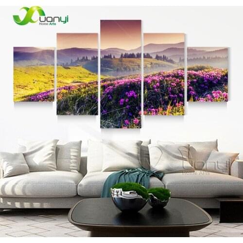 5 Panel Modern Prints Landscape Mountains Flower Painting Picture Canvas Wall Sunset Paintings For Living Room Unframed PR1041