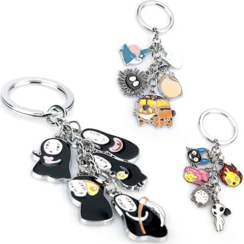 Classic Anime Kikis Delivery Service Spirited Away Totoro Key chain Metal Charms Pendants Keyrings Creative Trinket Keyholder