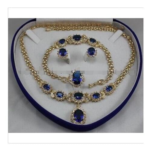 Wholesale price ^^^^Real Blue Purple Zircon Inlay Link Bracelet earrings Ring Necklace Set