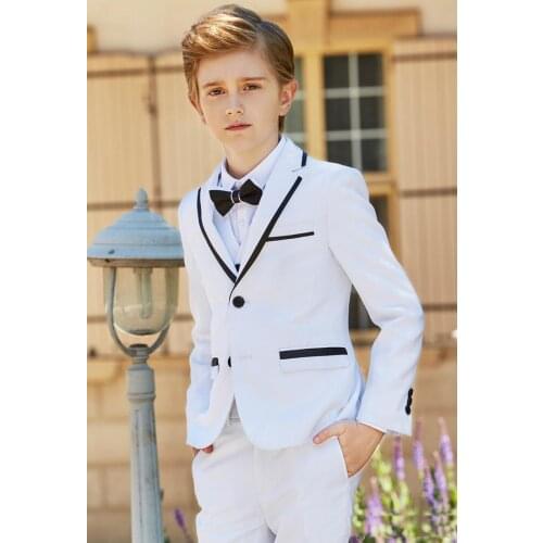 Ivory 4 piece Suit Boy Wedding Suits Boy Tuxedo (Jacket+Pants+Vest+tie) Boys Dress Suit Boys Formal Wear