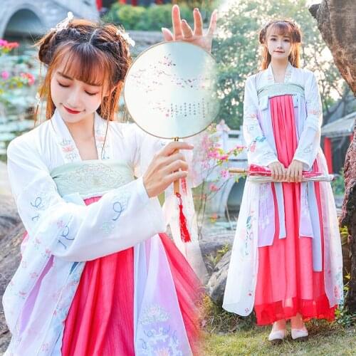 Summer Chinese Dance Costumes Hanfu Dress Ancient Tang Dynasty Hanfu WomenS Traditional Folk Dress For Stage Costumes DWY1164