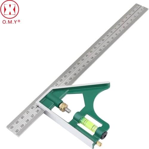 OMY 1PC 300MM Professional Carpenter Tools Combination Square Ruler Stainless Steel Protractor Multi-function Measuring Tool