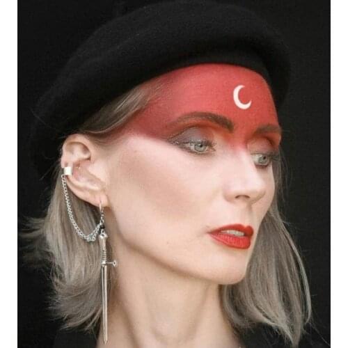 Sword Ear Cuff with Chains, Black Crystal Sword Earring Dagger Earrings, Gothic Jewelry, Gothic Earrings