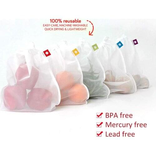5pcs Reusable Shopping Bag Pouch For Fruits Vegetables Food Storage Shopper Bags White Eco Foldable Folding Shopper Mesh Net Bag