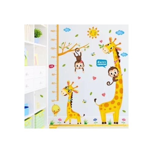 Cartoon Height Measure Wall Stickers Rooms Giraffe Monkey Height Chart Ruler Wall Decals Nursery For Kids Baby Home Decor