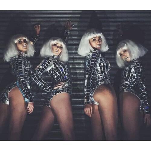 New Mirror Costume Future Technology Gogo Dancer Silver Mirror Clothing Performance Dress Nightclub Dance Dress Female Jumpsuit