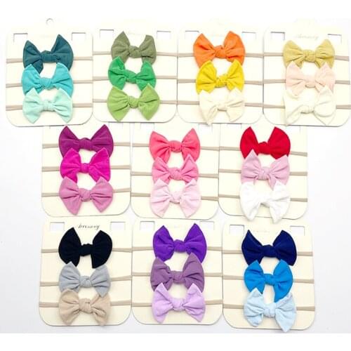 3pcs/set Solid Color Bow Headbands Cute Elastic Baby Girl Nylon Headband Children Girls Hair bands Baby Bows Hair Accessories