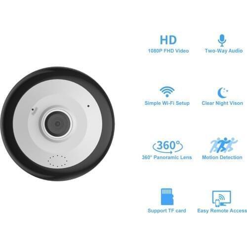 Wholesale price two way audio 2.0MP fisheye VR camera WiFi panoramic 1080P mini motion detection alarm home security camera