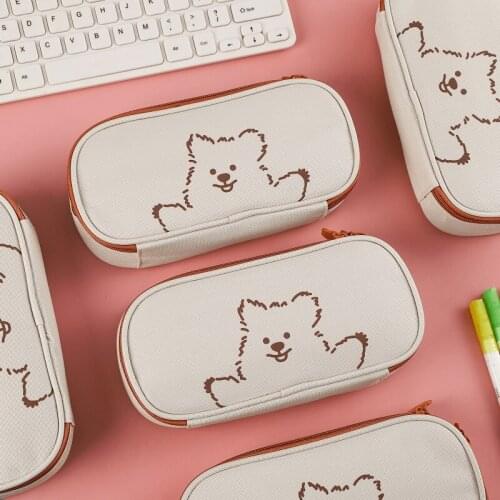 1 Pcs Large Capacity Cartoon Little Bear Pencil Case Student Creative Canvas Organization Storage Bag School Stationery Supplies